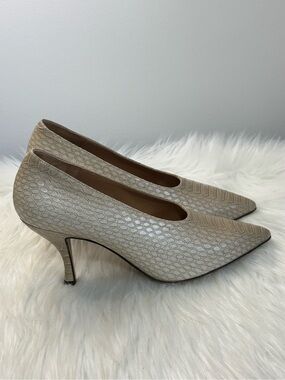 Dries Van Noten Cream Snakeskin-Textured Pointed Pumps